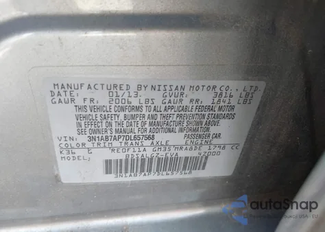 2013 Nissan Sentra Sl from USA, damaged, VIN 3N1AB7AP7DL657568